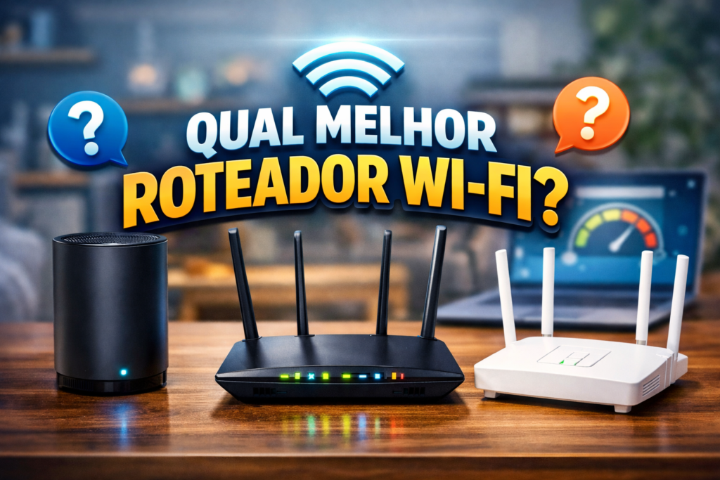 Três roteadores em uma mesa