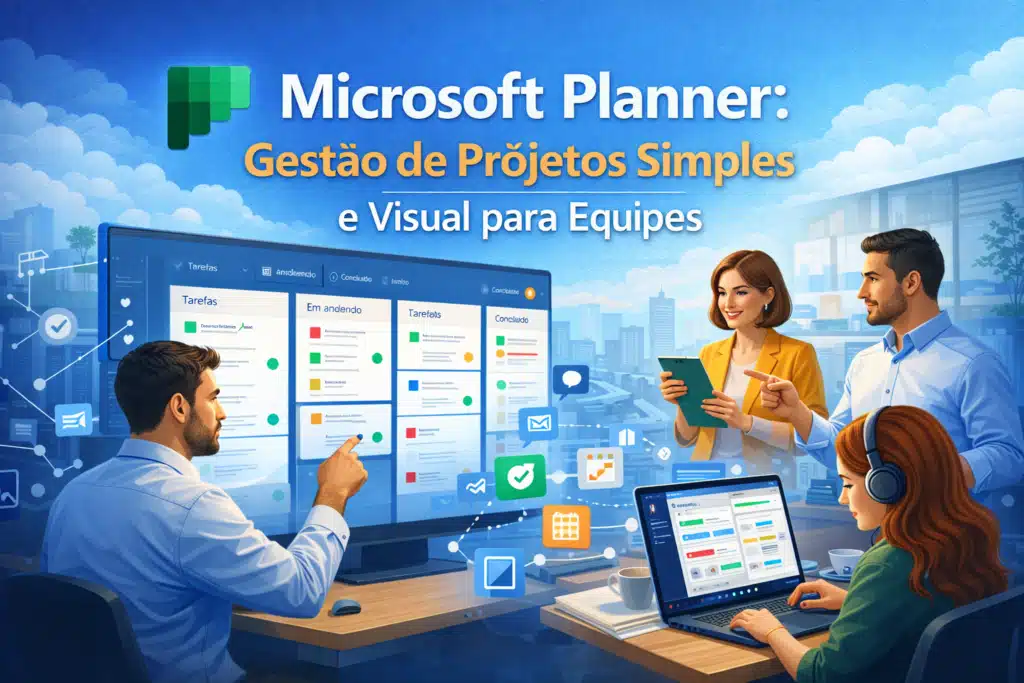 Equipe usando Microsoft Planner para projetos
