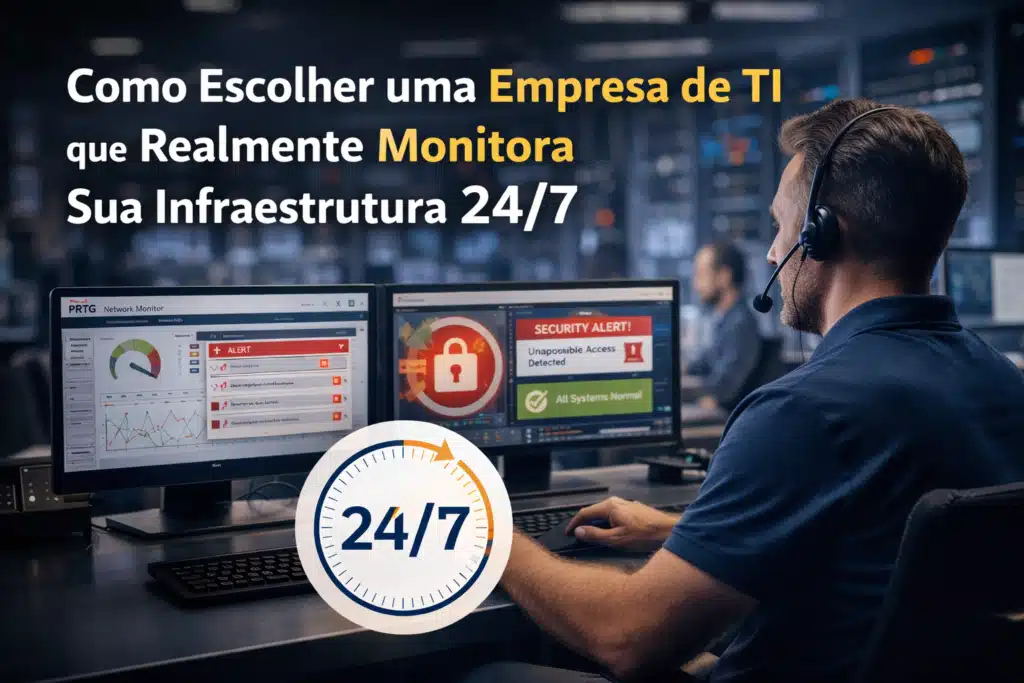 Homem trabalhando com monitoramento de TI