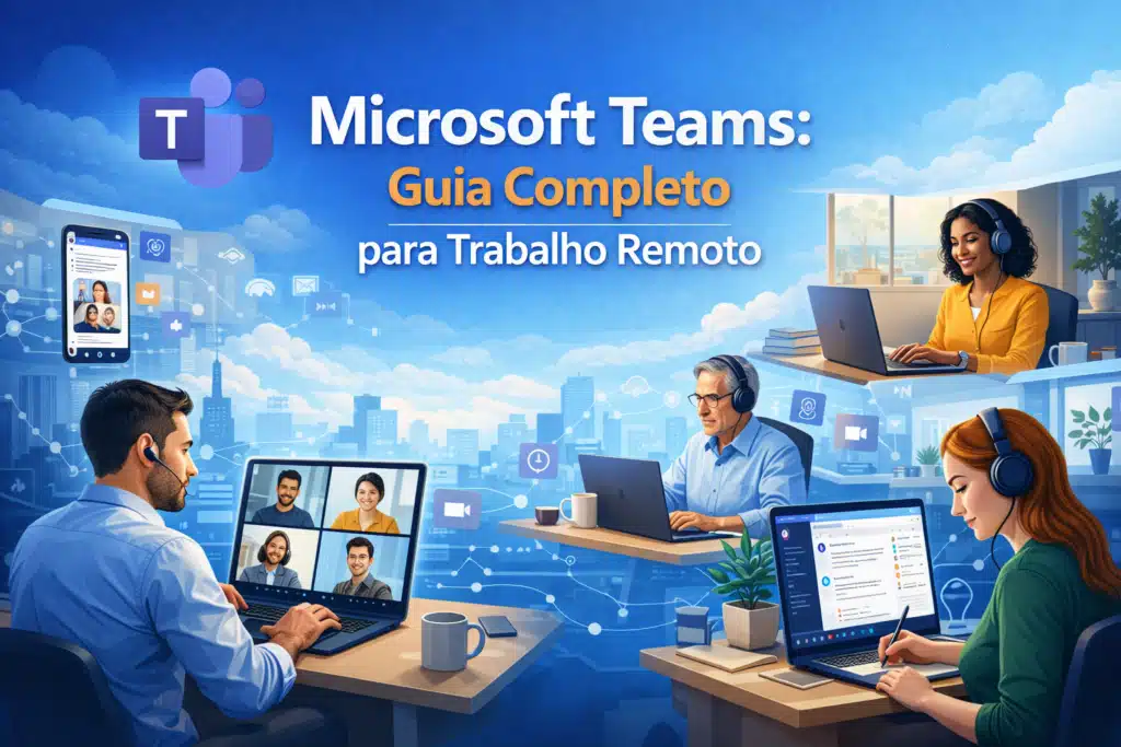 Pessoas trabalhando com Microsoft Teams remotamente.